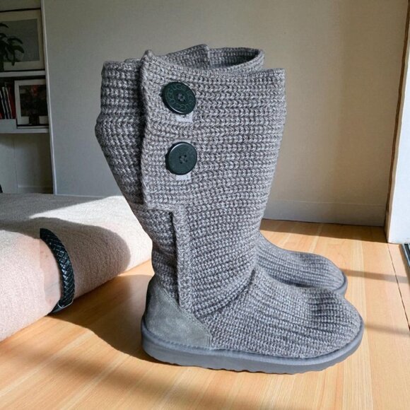 UGG ( 6-7 ) CARDY GREY Oversized Sweater Knit Cuffed Slipper/Boots - Picture 6 of 11